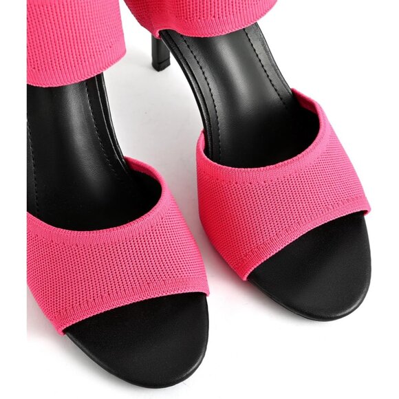 Hot Pink 3 Inches Peep Toe Synthetic Stiletto Stretchy Heeled Sandals for Women - Picture 4 of 10